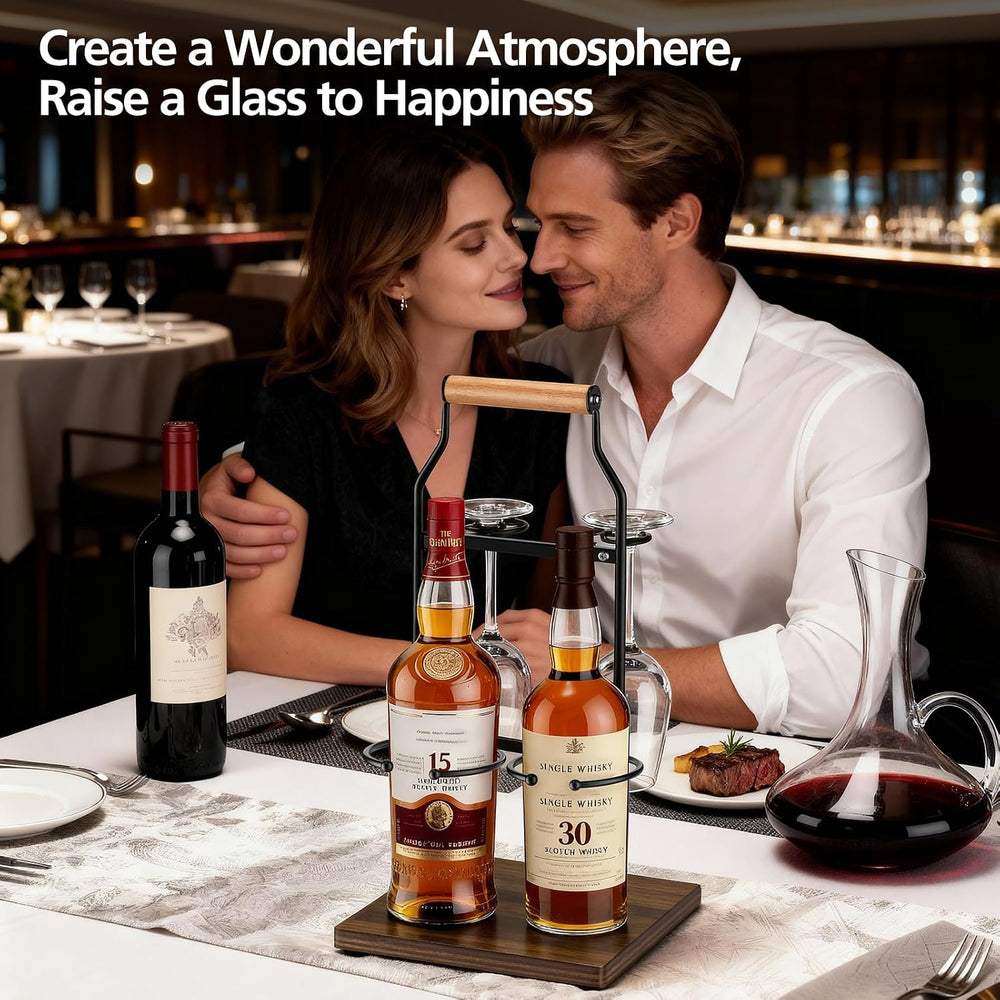 Desktop Wine Rack, 2-Bottle Holder with Dual Glass Holder, Wine Storage Racks...