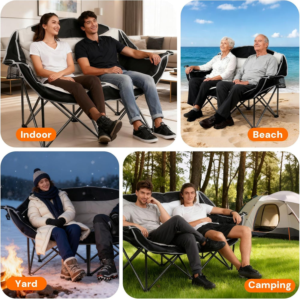 Double Camping Chair 2 Person Oversized Heavy Duty Padded Outdoor Folding Lov...
