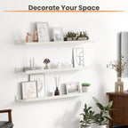 upsimples Floating Shelves for Wall, 35.5 Inch Shelves for Decor Storage Set of 6, Wall Mounted Wood Shelf for Bedroom, Living Room, Bathroom, Kitchen, Long Picture Ledge Shelves, White