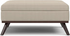 SIMPLIHOME Owen 40 inch Wide Mid Century Modern Square XL Coffee Table Storage Ottoman in Natural Polyester Fabric, Assembled, for The Living Room, Entryway and Family Room