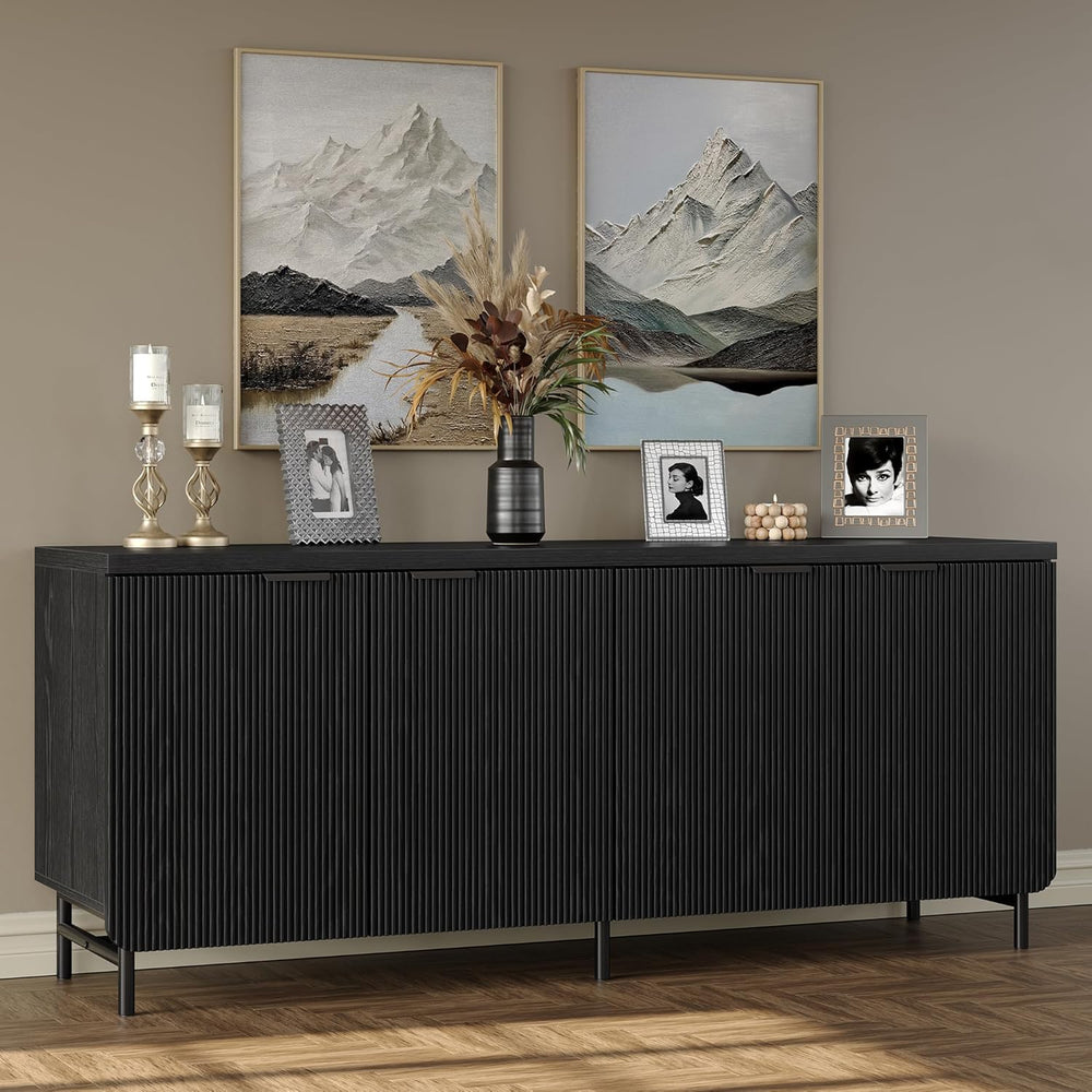 Furniouse 66.2''W Large Fluted Buffet Cabinet with 4 Doors & Shel...