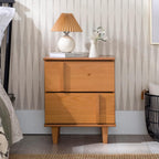 Walker Edison Sprague Contemporary Detailed Drawer Solid Wood Nightstand, 20 Inch, Caramel