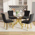 51 Inch Glass Dining Table Set for 4, Rectangular Glass Kitchen Table with 4 Upholstered Velvet Accent Chairs, 5 Piece Modern Dining Room Set, for Home, Apartment, Small Spaces - Black Gold