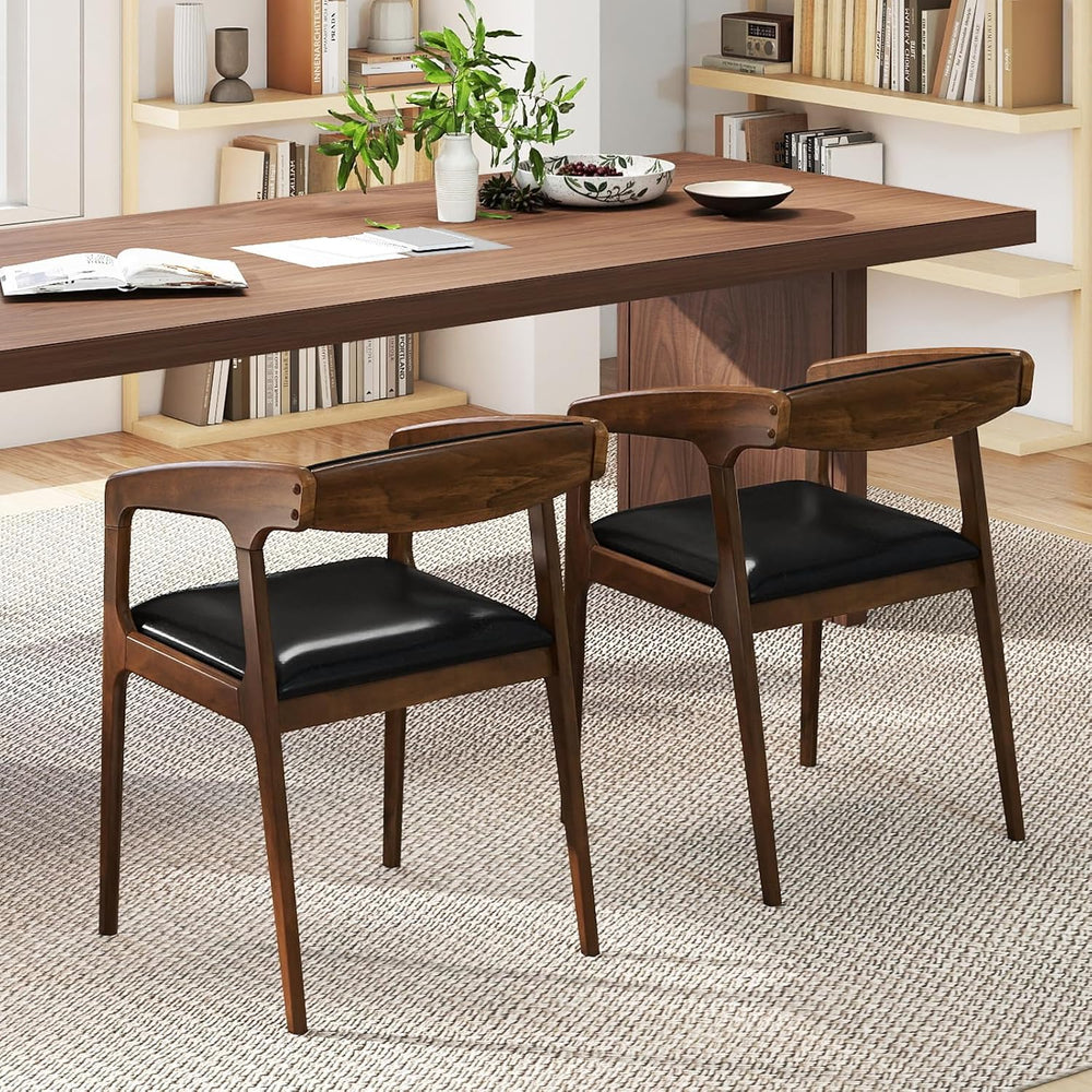 COSTWAY Dining Chairs with Arms and Padded Seat Set of 4, Brown & Black |...