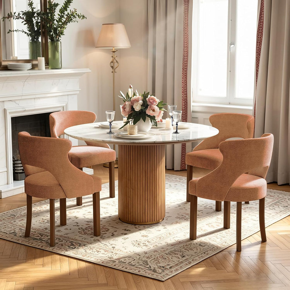 Wooden Dining Chairs Set of 4,Mid Century Modern Fabric Upholstered Dining Ro...