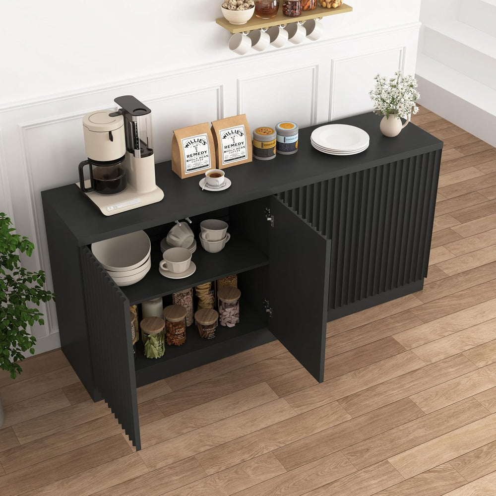 63" Fluted Buffet Cabinet Sideboard with Storage,Large Credenza with 4 D...