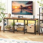 YGEOMER TV Stand Entertainment Center for 55 Inch TVs, with Charging Station and Lights Open Storage Shelves, TV Media Console, Open Storage Shelf with Sound Rack for Living Room, Rustic Brown