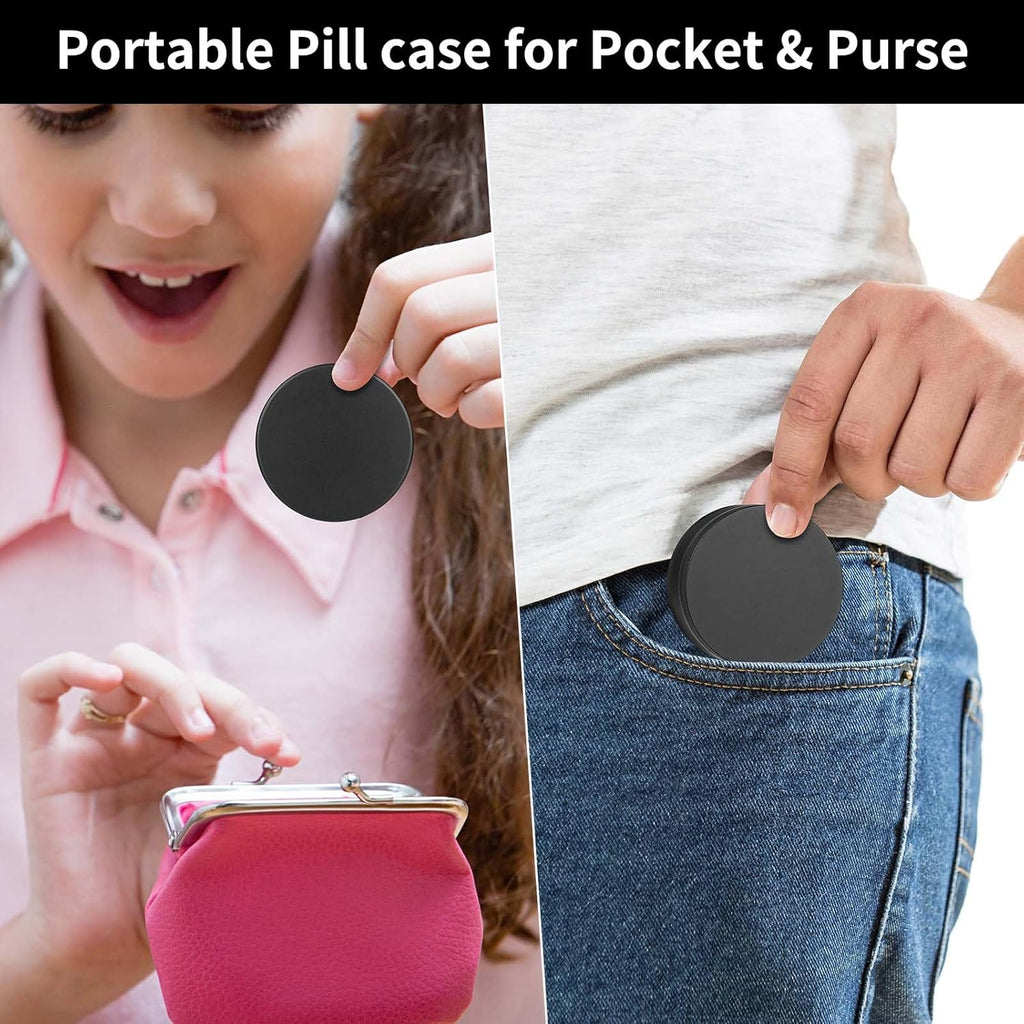 Portable Pill Case Pill Box Daily - Waterproof Single Metal Pill Organizer for Pocket Purse, Aluminium Alloy Round Daily Medicine Container to Hold Vitamins, Fish Oil Medium Size