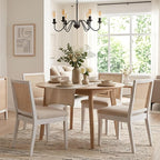 HNY Farmhouse Rattan Dining Chairs Set of 2, Mid Century Modern Kitchen & Dining Room Chairs, Cane Upholstered Kitchen Side Chair with White Hardwood Frame, Beige