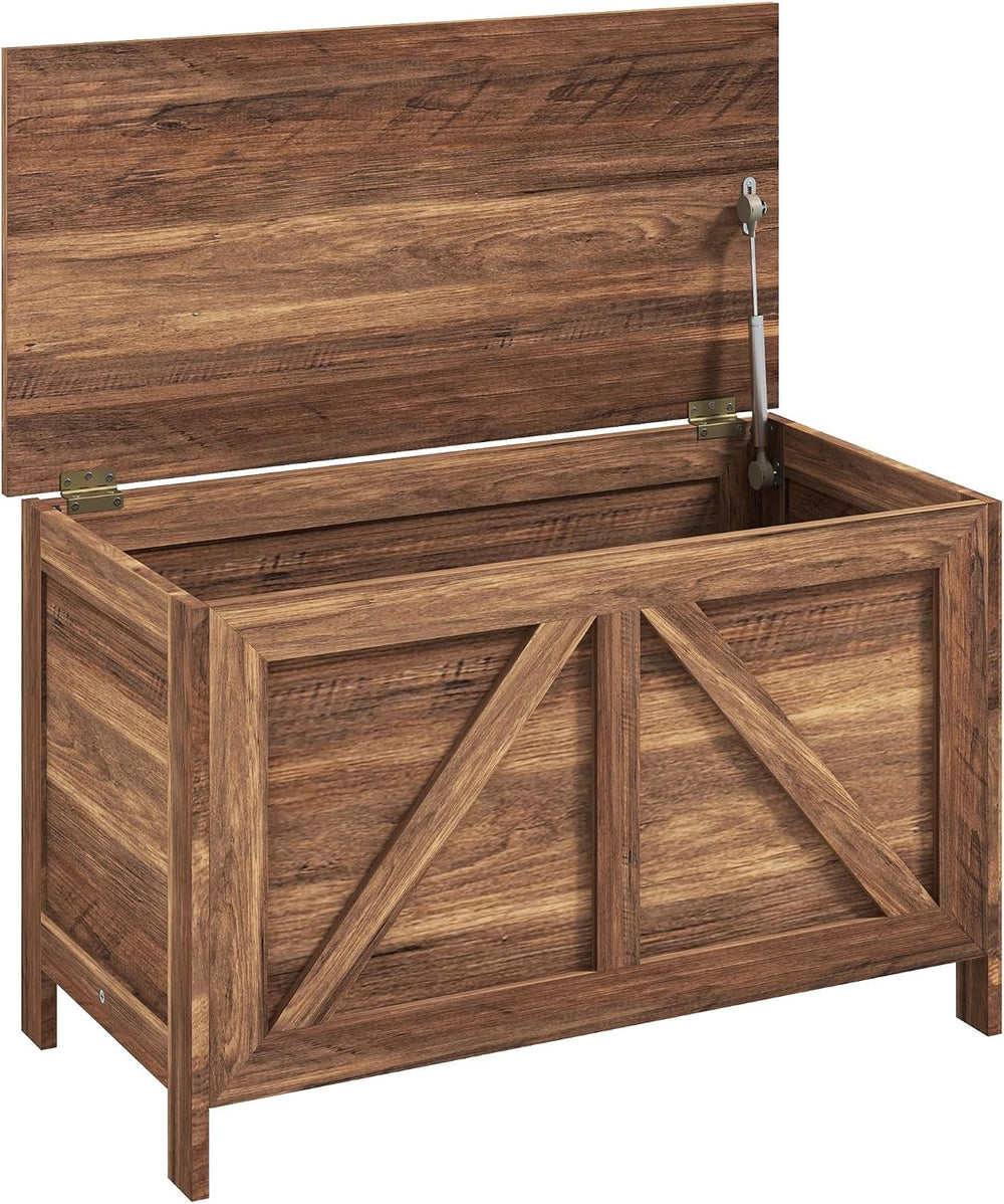 HOMCOM 30" Farmhouse Storage Bench Lift Top Storage Chest in Brown Oak |...