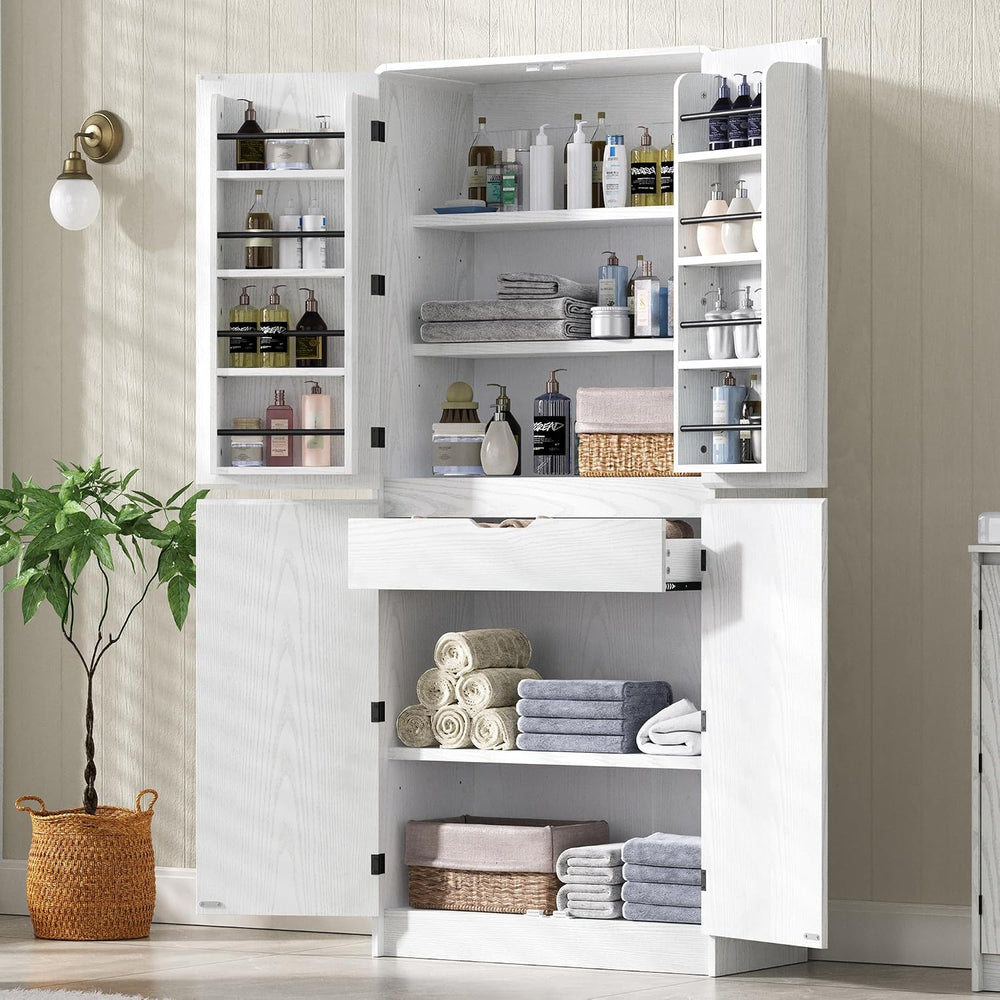 72" Tall Farmhouse Pantry Cabinet with Curved Design - Kitchen Storage C...