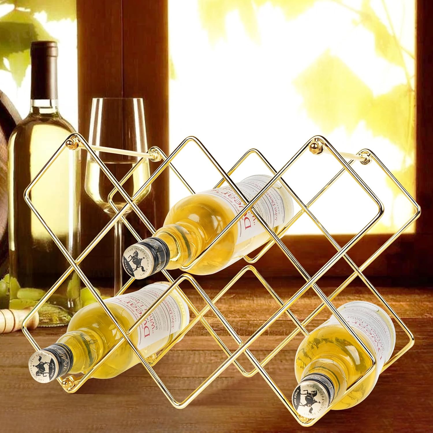 Wine Rack, Freestanding Modern Gold Metal, Wine Storage Cabinet Shelf Wine Racks Countertop for Pantry,Kitchen Wine Bottle Rack (10 Bottles)
