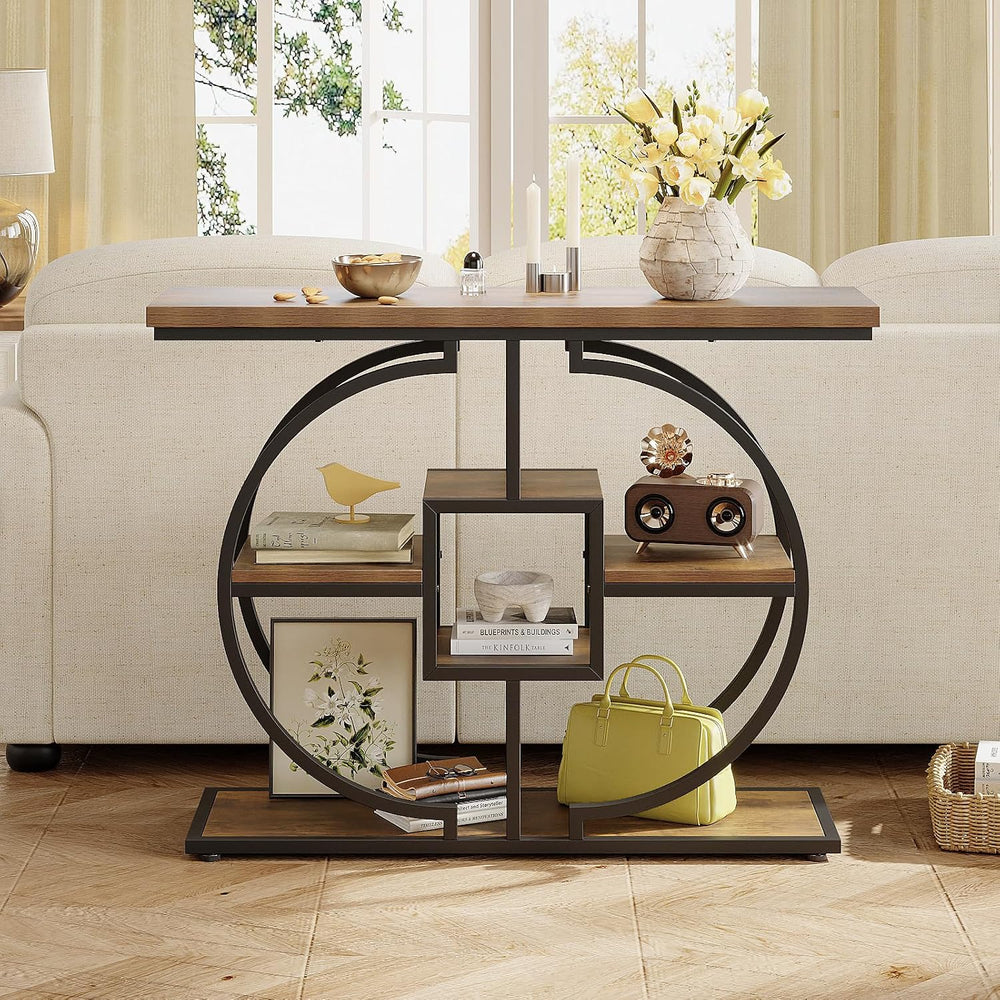 GiftGo Narrow Console Table for Entryway Industrial 4-Tier Sofa Table Behind ...