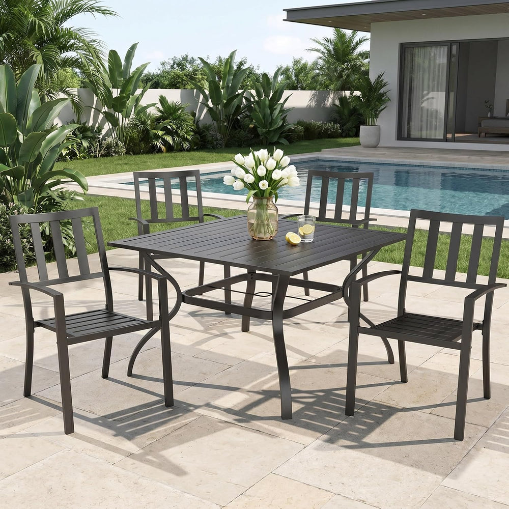 MFSTUDIO Outdoor Table and Chairs Set for 4,37“ Square Metal Table&Chairs