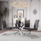 5 Piece Dining Table Table Set, Modern Tempered Glass Dining Table Set for 4 Kitchen Table Set with 4 Upholstered Chairs for Kitchen Dining Room (Sliver Table with Grey Hoop Leg Chairs)
