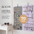Hanging Jewelry Organizer Storage with Hanger Metal Hooks Double-Sided Jewelry Holder- Wall Mount Holder for Earrings, Necklaces, Rings on Closet, Wall, Door, 1 piece, Large, Pink