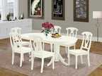 East West Furniture VAKE7-LWH-W 7 Piece Dining Set Consist of an Oval Dining Table with Butterfly Leaf and 6 Kitchen Chairs, 40x76 Inch, Linen White