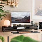 Fenge Dual Monitor Stand, Monitor Riser with Drawer, 42.5 Inch Large Computer Monitor Stand for 2 Monitors, 2 Tier Wooden Desk Shelf for Top of Desk
