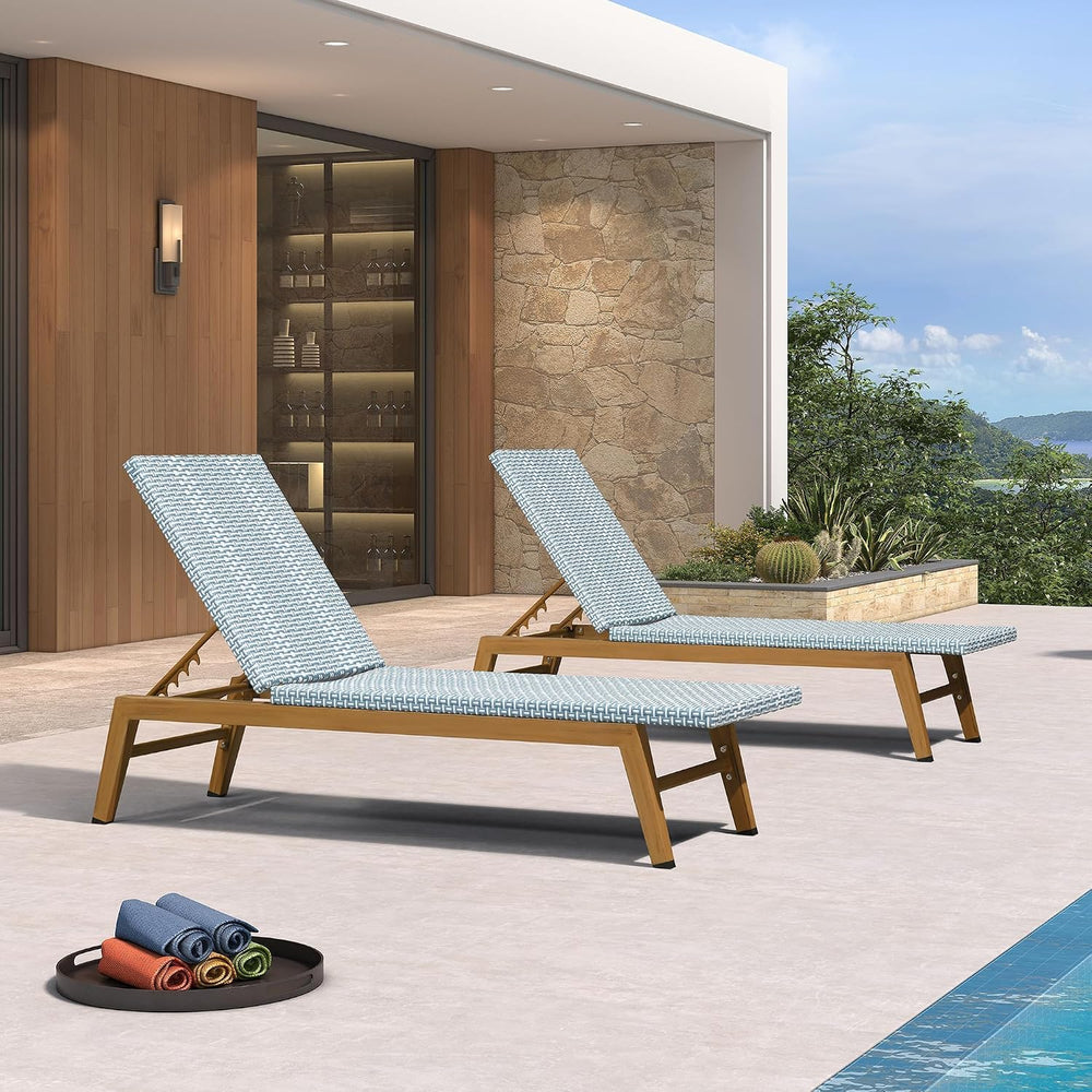 PURPLE LEAF Chaise Lounge Chair Wood Grain Aluminum Set of 2, Pale Blue | 3-Y...