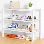 Smiry Shoe Rack, 3 Tier Thick Bamboo Shoe Organizer, Stackable Free Standing Wooden Shoe Storage Shelf for Closet, Entryway, Front Door Entrance, White