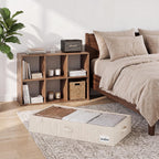 StorageWorks Large Under Bed Storage Containers with Handles and Label Holder, 2 Pack Ultra-thick Fabric Underbed Bins, Brown and White Stripes