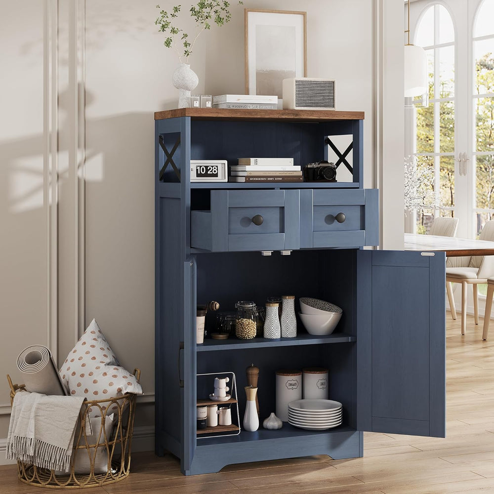 FiveWillowise Farmhouse Blue Storage Cabinet with Barn Doors and Drawers, Sma...