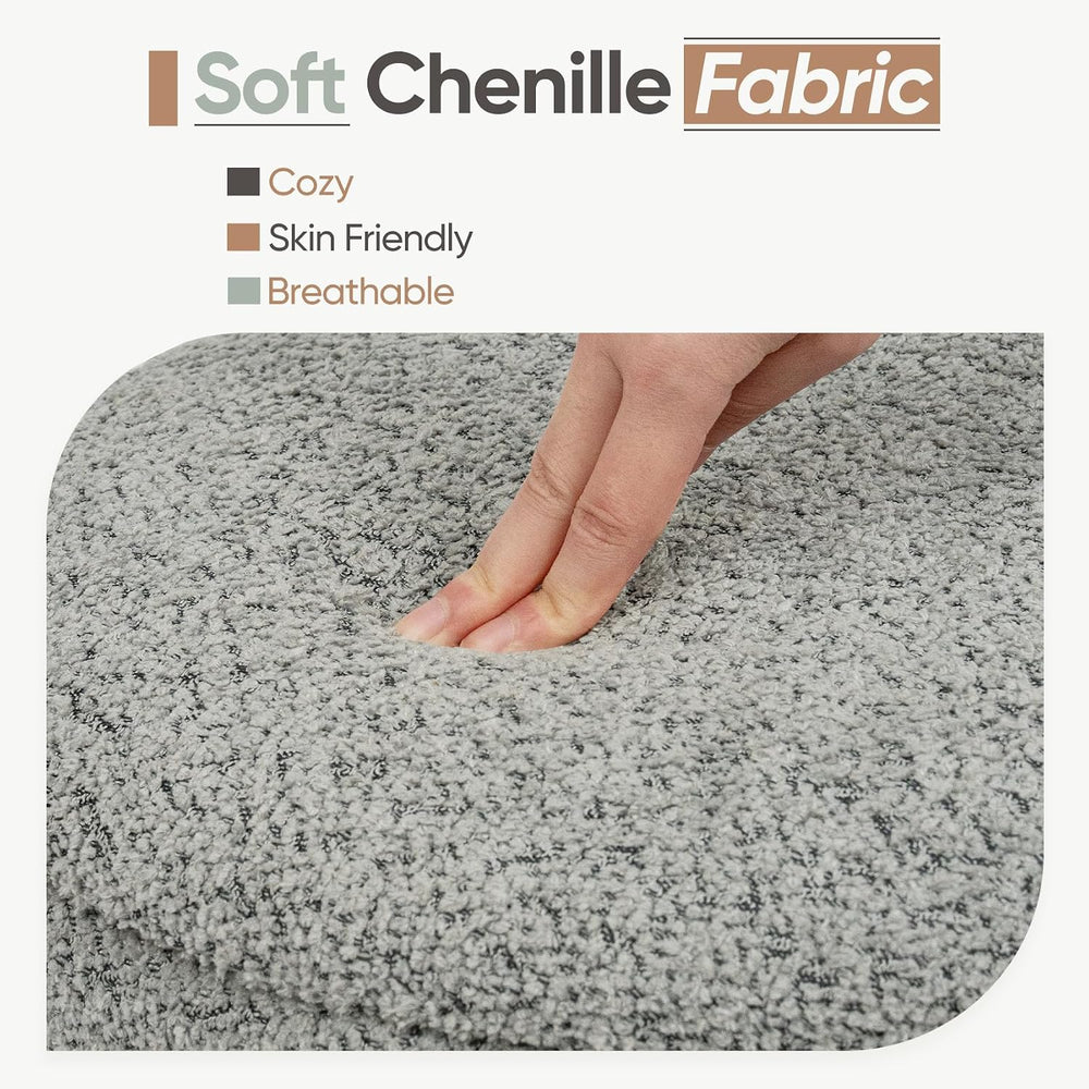 Round Storage Ottoman with Tray Lid, Folding Chenille Fabric Footrest with Hi...