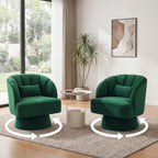 GarveeHome Modern 360° Swivel Velvet Barrel Accent Armchair – Striped Backrest & Plush Padding, Comfy Round Lounge Chair for Living Room, Bedroom, Reading Nook