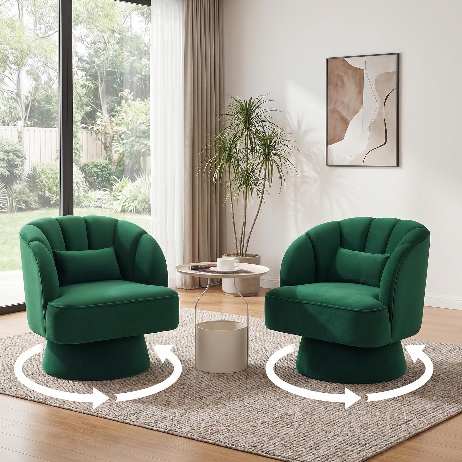GarveeHome Modern 360° Swivel Velvet Barrel Accent Armchair – Striped Backrest & Plush Padding, Comfy Round Lounge Chair for Living Room, Bedroom, Reading Nook