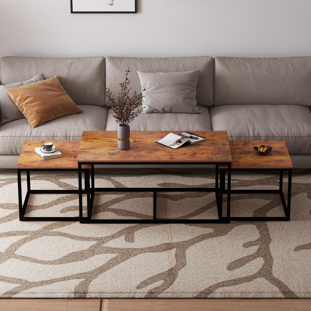 Nesting Coffee Tables,3 Piece Living Room Coffee Table,Industrial Rectangular...