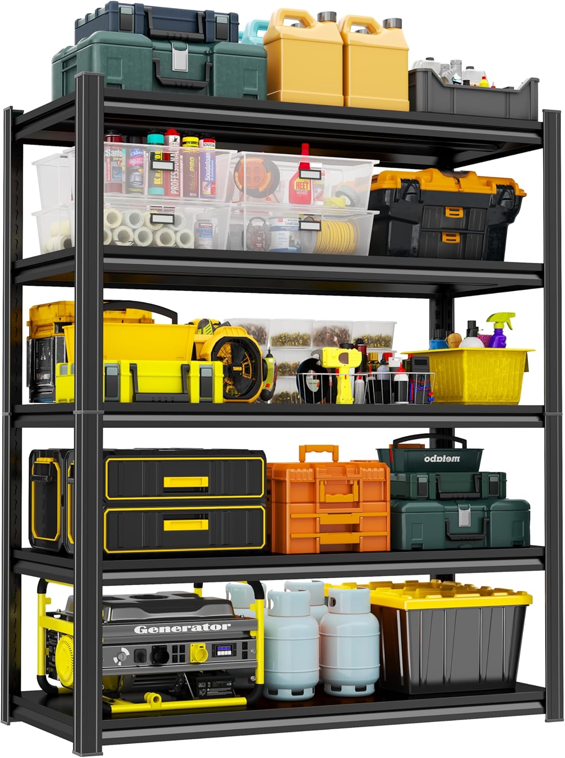 Storage Shelves, Garage Metal Shelving Unit, Adjustable, Double-Layer Column with Reinforced Ribs, Heavy-Duty, Capable of Bearing 3000 lbs, Suitable for Garage, Warehouse, Kitchen Storage