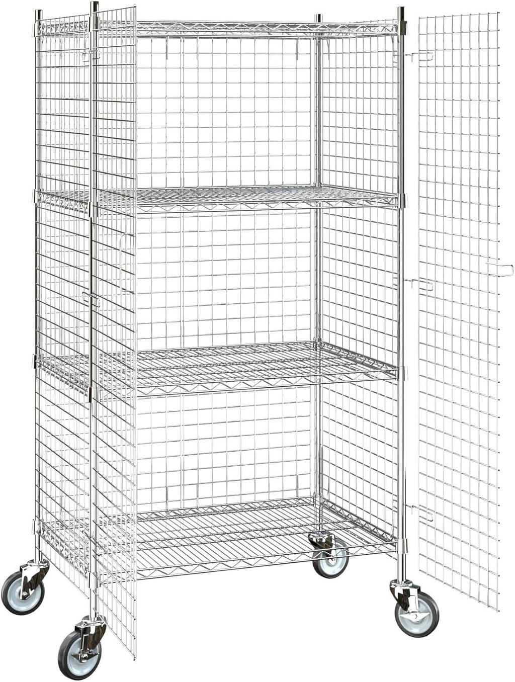 24"x36"x70" Metal Wire Chrome Security Heavy Duty Commercial NSF Certified Storage Unit | Mobile Wire Security Cage Kit