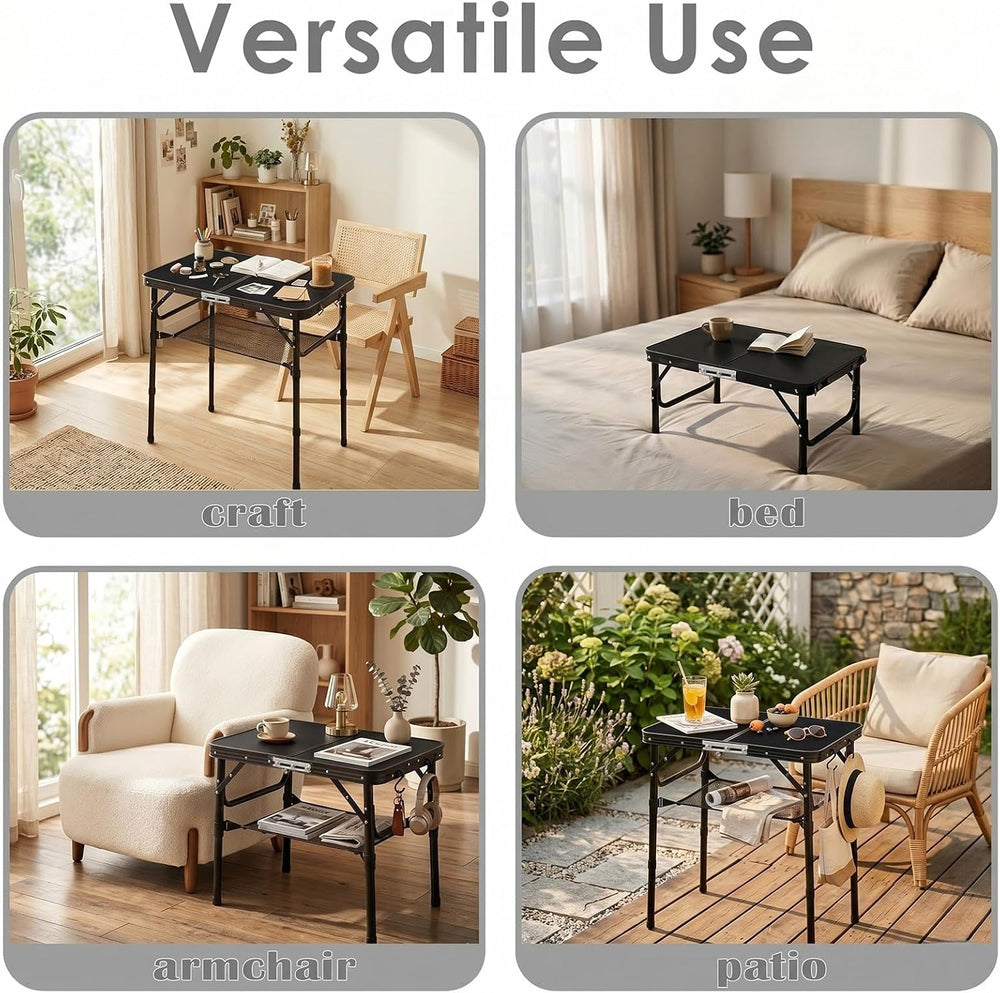 Folding TV Dinner Tray Table, Adjustable Height Sofa Table, Black
