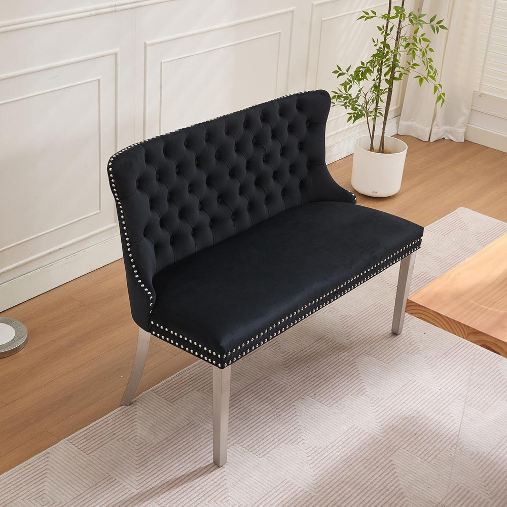 Velvet Double Dining Loveseat Bench – Mid Century Modern 2-Seat Wing Back Tuf...