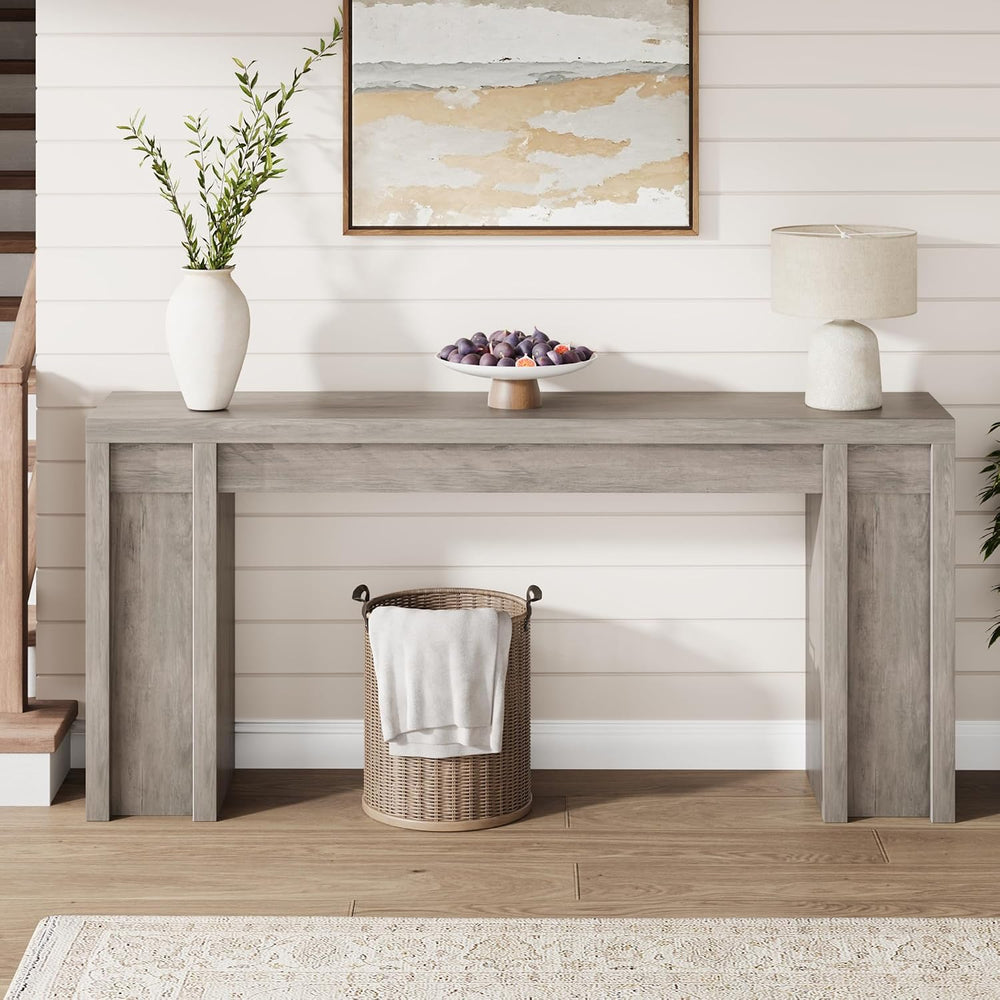 Garvee 70.9 in Gray Entryway Table, Wooden Farmhouse Console Table Below Moun...