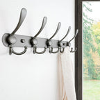 Dseap Coat Rack Wall Mounted - 5 Tri Hooks, Heavy Duty, Stainless Steel, Metal Coat Hook Rail for Coat Hat Towel Purse Robes Mudroom Bathroom Entryway (Grey, Pack of 2)