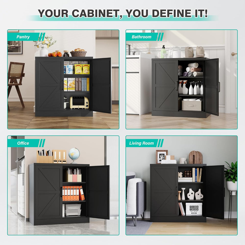 Black Storage Cabinet with Doors and Adjustable Shelves,36" Tall Farmhou...