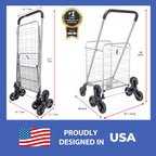 dbest products Stair Climber Cruiser Cart Shopping Grocery Rolling Folding Laundry Basket on Wheels Foldable Utility Trolley Compact Lightweight Collapsible, Silver