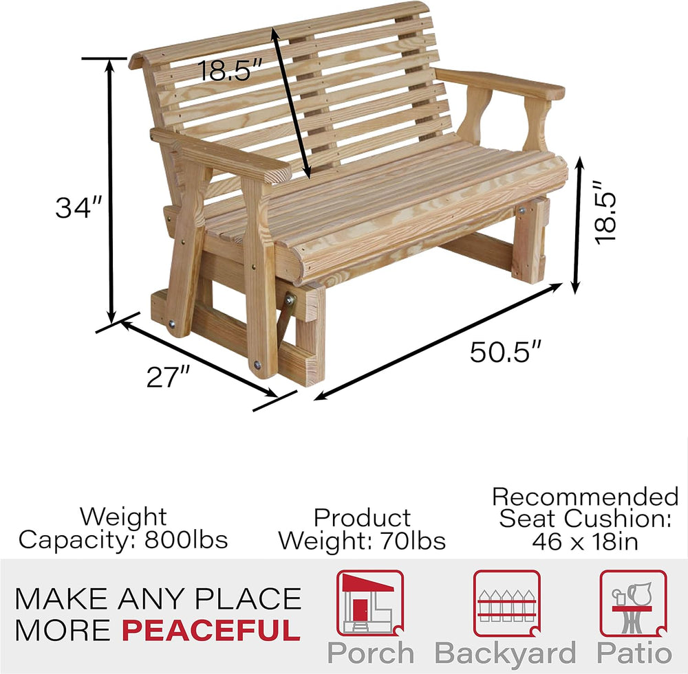 Amish Heavy Duty 800 Lb Roll Back Pressure Treated Porch Glider (4 Foot, Unfi...