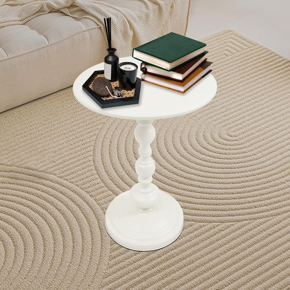 Small Round Side Table - Retro Metal Pedestal End Table for Living Room, Bedr...