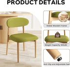 Wooden Dining Chair Set of 3, Modern Dining Chairs with with Curved Back, Fabric Upholstered Kitchen Dining Room Chairs with Adjustable Legs for Farmhouse Dining Living Room,Green