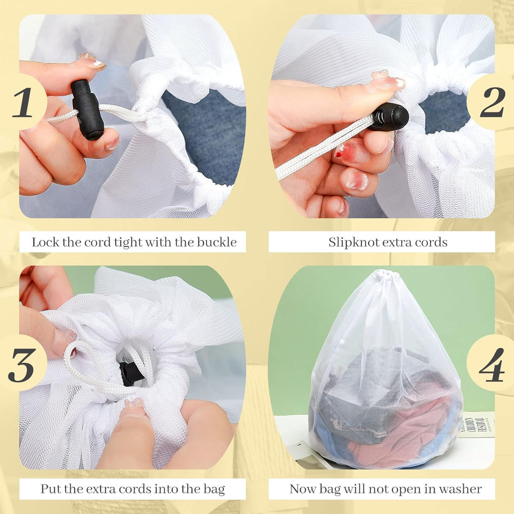 12 Pcs 24 * 32 Inches Fine Mesh Laundry Bag with Drawstring Large Heavy Duty Mesh Bag Machine Washable Sheet Drawstring Net for Delicates College Dorm