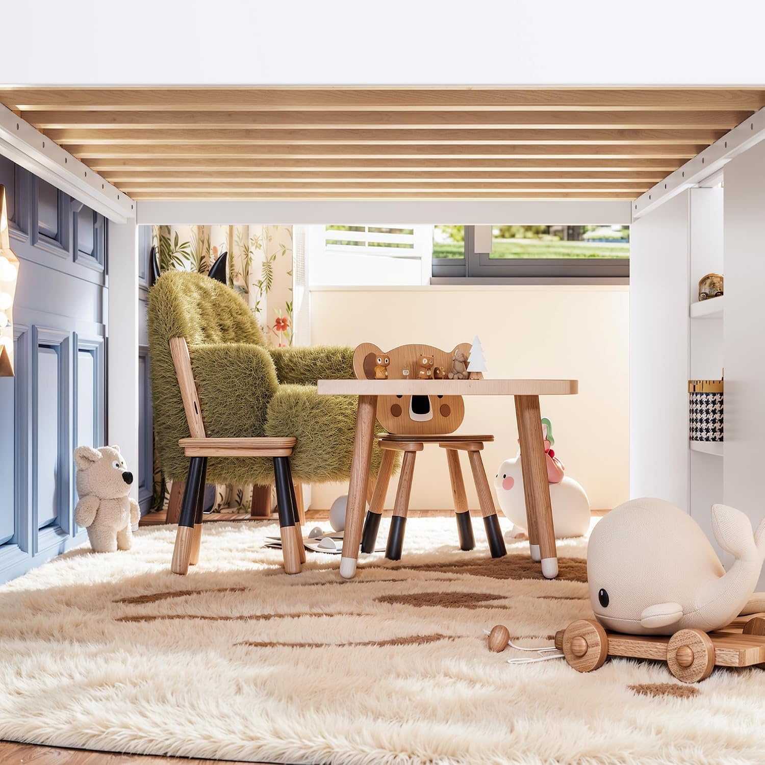 Loft Bed with Storage Shelves and Stairs，Antique White-P：Twin | House Loft Bed with Playhouse Shape Roof and Window