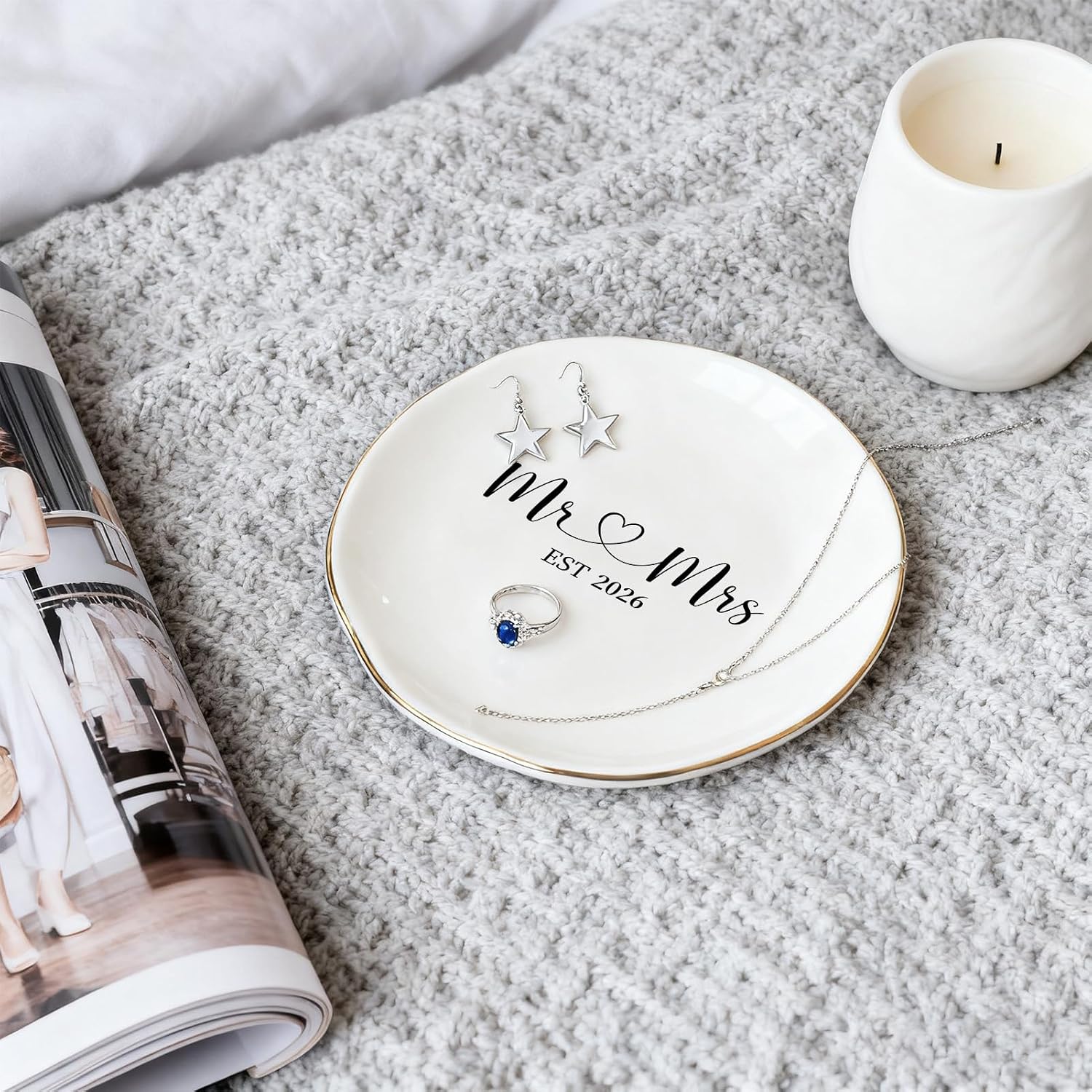 Mr & Mrs EST 2026 Ring Dish - Elegant Ceramic Ring Holder for Engagement, Wedding, and Bridal Shower Gifts - Honeymoon Keepsake for Friends, Newlyweds, and Bride-to-Be