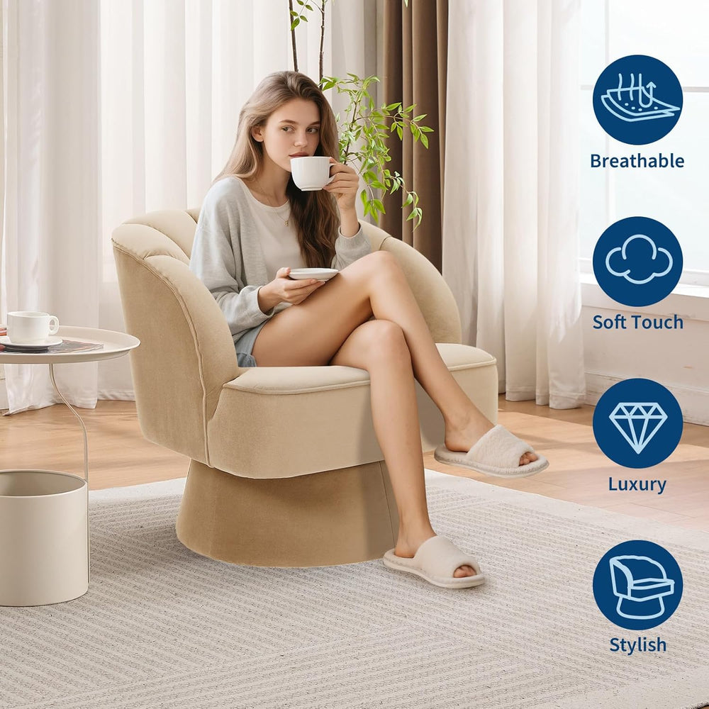 GarveeHome Modern 360° Swivel Velvet Barrel Accent Armchair – Striped Backres...