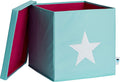 STORE.IT storage box with lid, mint green with white star, medium-density fibreboard reinforced, polyester/MDF, 33 x 33 x 33 cm (672265)