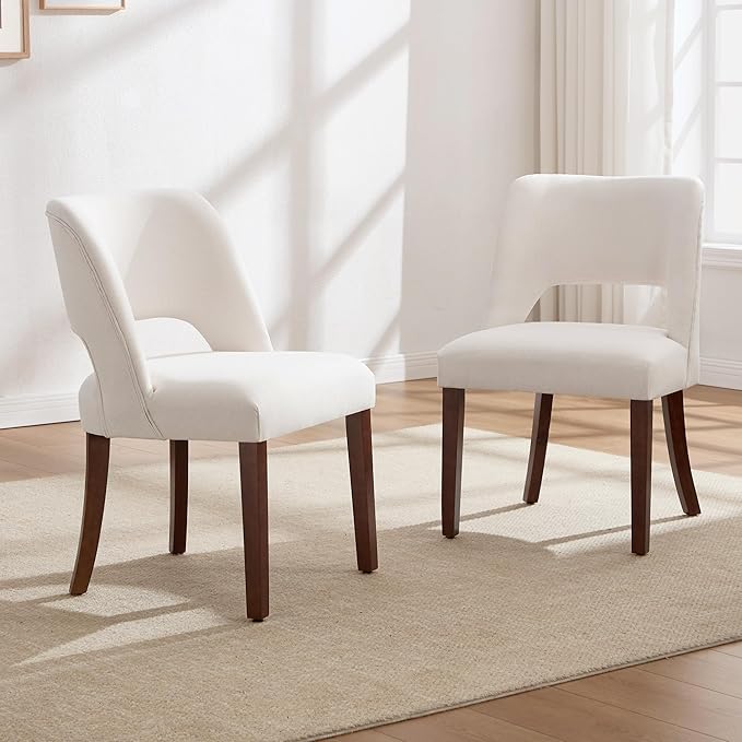 Dining Chairs Set of 2,Modern Linen Dining Room Chairs with Thick Cushions,Upholstered Kitchen Dining Room Chairs for Dining Living Room Beige