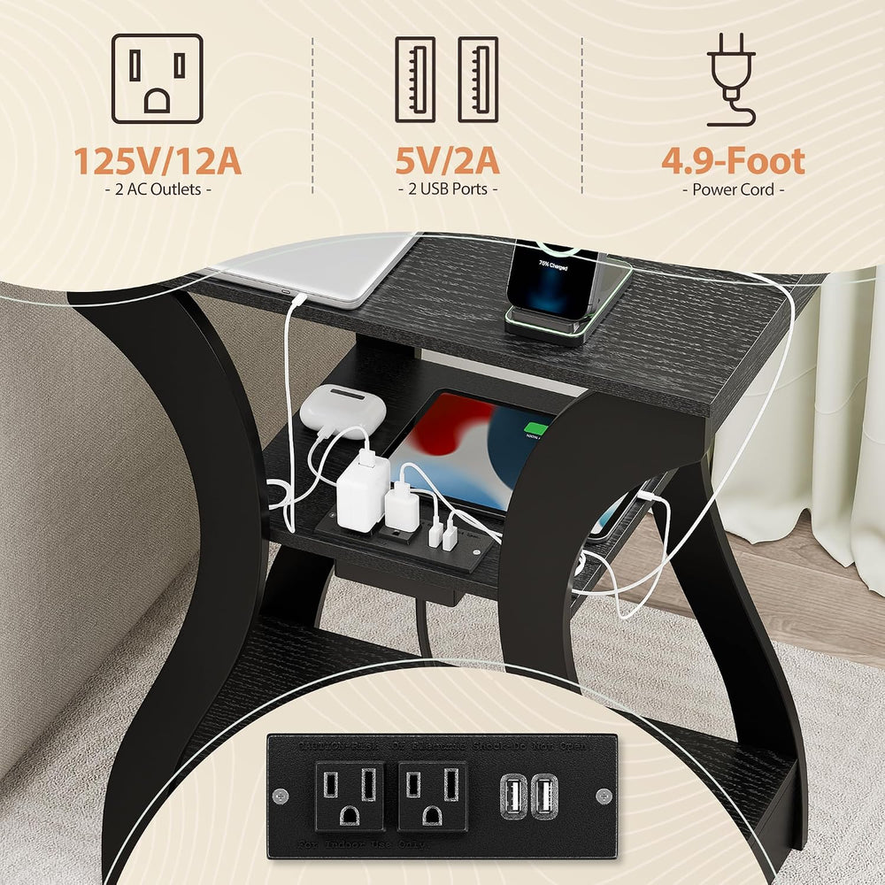SUPER DEAL End Table Set of 2, Curved Frame Nightstand, Narrow Side Table wit...