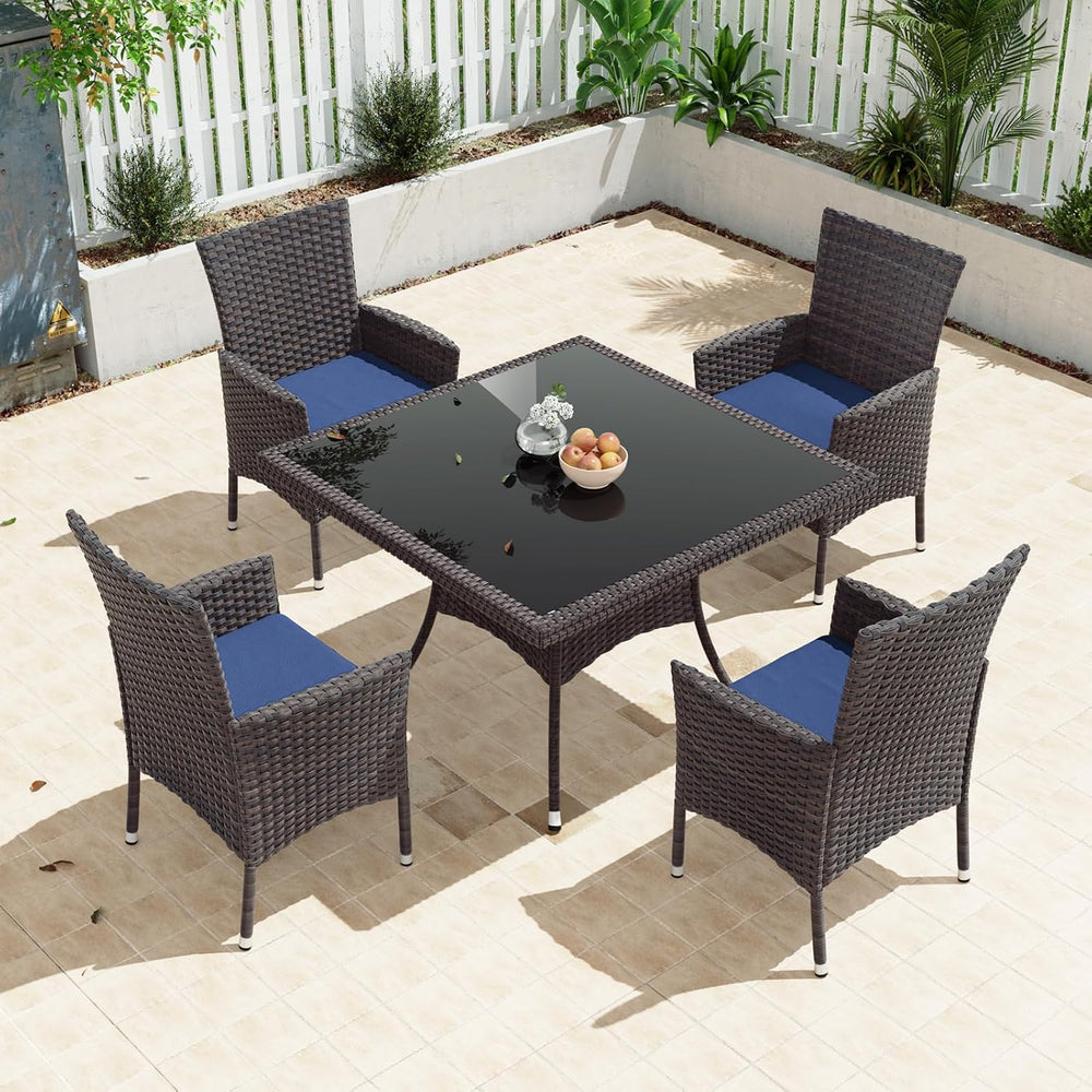 Gotland 5 Piece Outdoor Dining Set, All-Weather Rattan Patio Furniture Set wi...