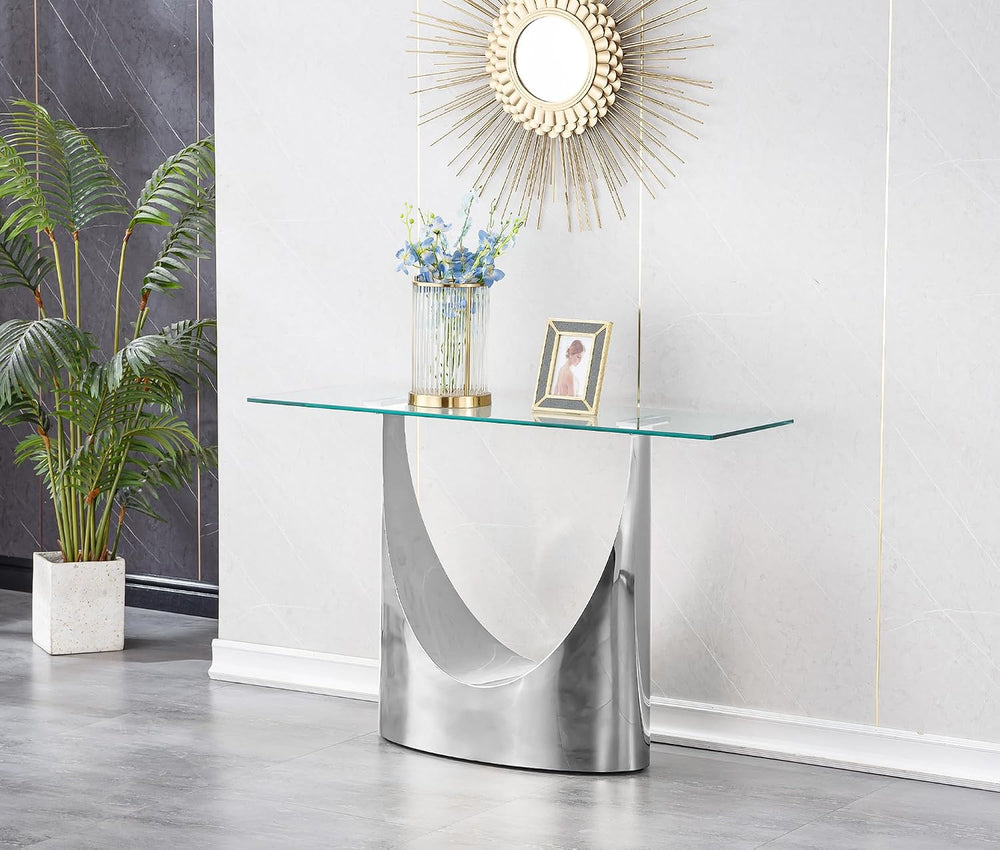 Luxury Silver Glass Console Table, Modern 47" Rectangle Entryway Table w...